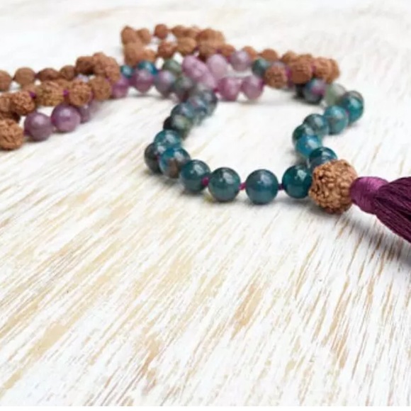 Mixed Gemstone and Rudraksha Seed Mala 8mm - Picture 7 of 11